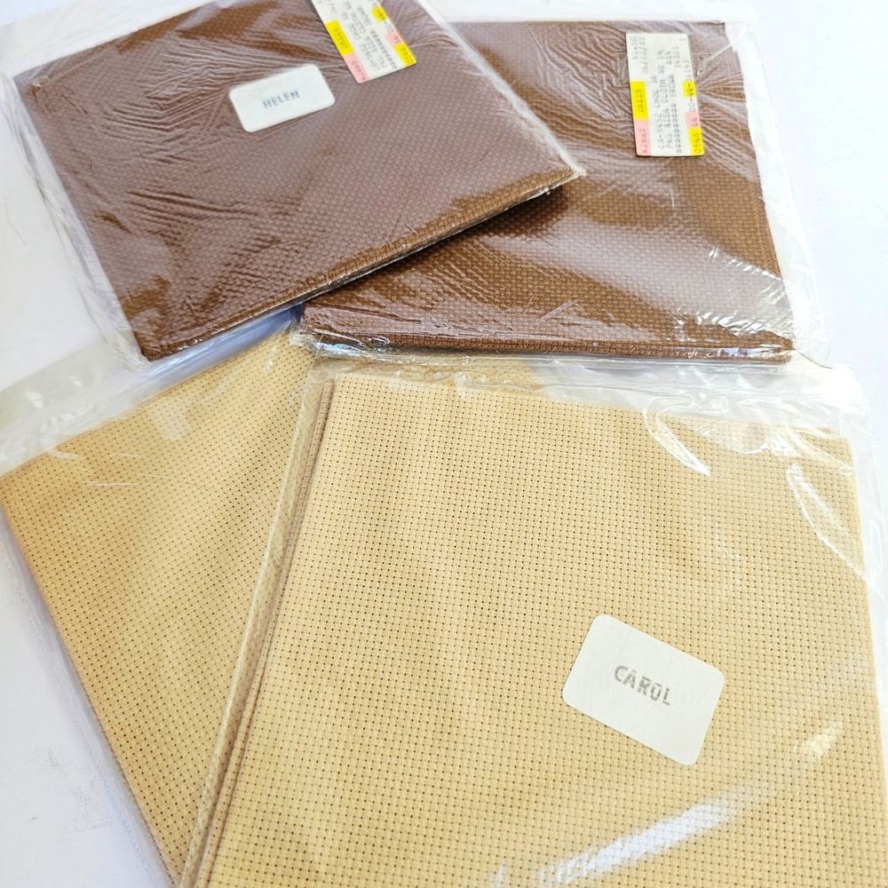 Vintage Aida 14 Count Cross Stitch Fabric Lot 12x18 Brown Cream Needlepoint DIY